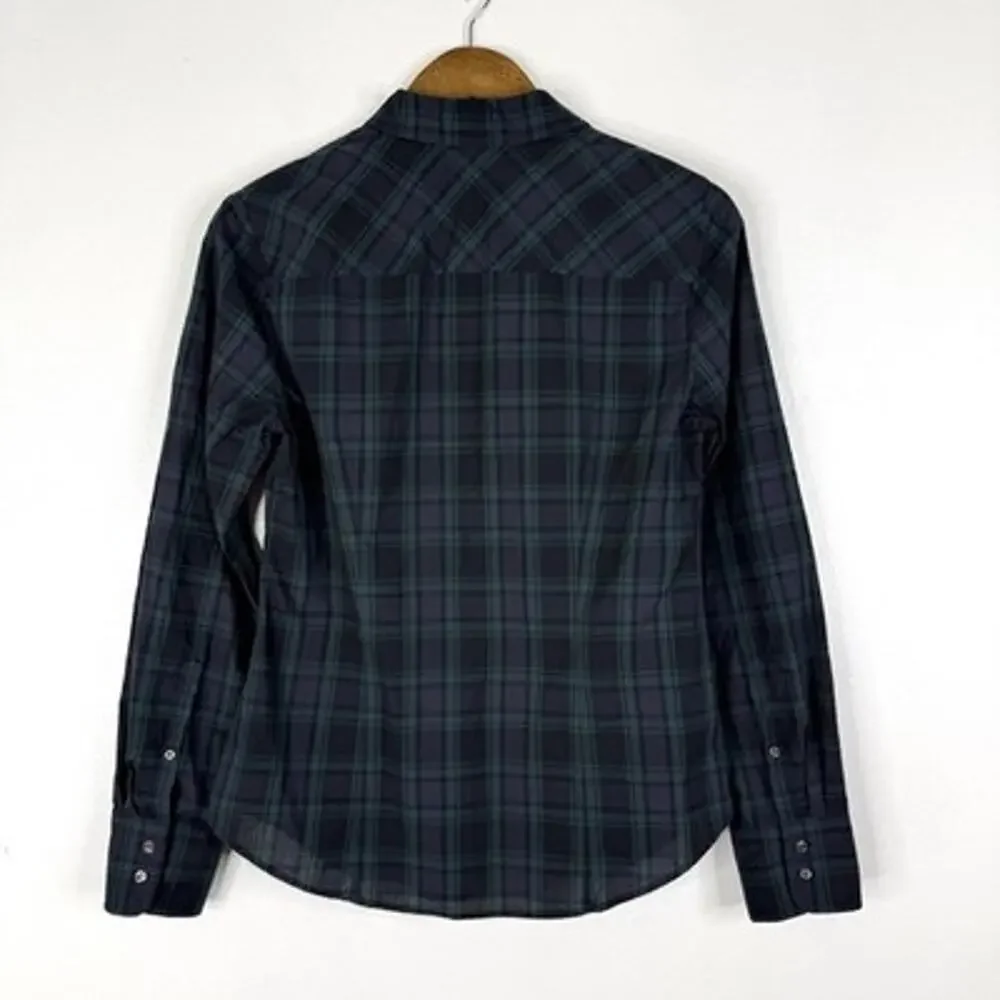 J Crew Plaid Perfect Top 6 Blue Green Cotton Button Up Long Sleeve Shirt Womens